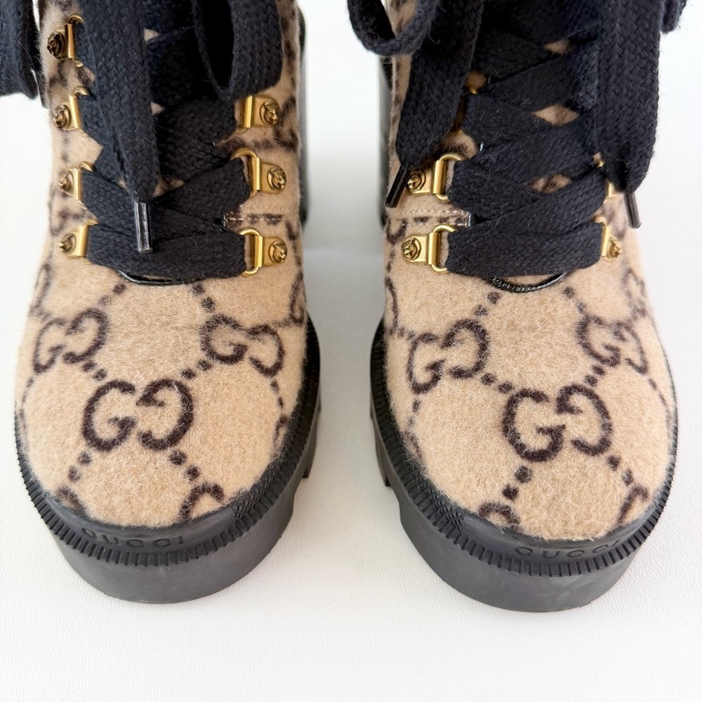 GUCCI | GG Wool Lug Sole Combat Boots Web Strap Ankle EU 38 - Picture 4 of 15